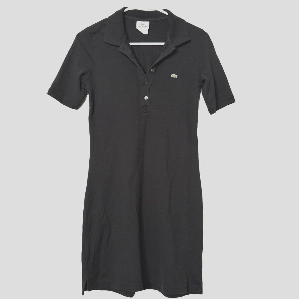 Lacoste Slim Fit Stretch Mini Piqué Polo Dress Black EU 34 Preppy Golf Tennis